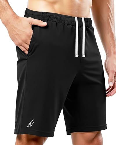 NY Threads Herren Sport Shorts Schnell Trocknend Leicht Kurze Hose mit Taschen, Schwarz, L
