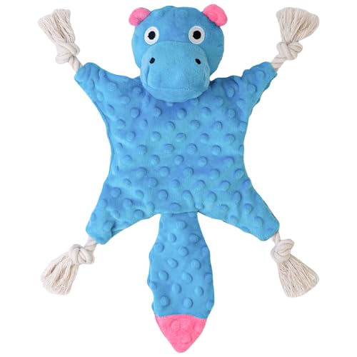 SHARLOVY Giocattolo per cane ippopotamo senza riempimento per masticatori aggressivi, giocattolo per cani cigolante e crinkle con nodi di corda e zampe, peluche per cuccioli da masticare per la