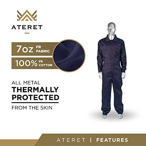 Ateret I Flame Resistant Fr Coverall - 100% Nylon I Lightweight 7 Ounce 100% Cotton Fr Treated I (Large, Navy Blue) #TOP1