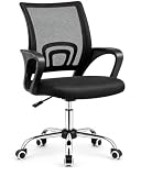 DUPI Riga Silla de Oficina Ergonómica con Ruedas | Silla de Escritorio con Respaldo de Malla Transpirable | Altura Regulable | Giro 360° | Reposabrazos | Negro