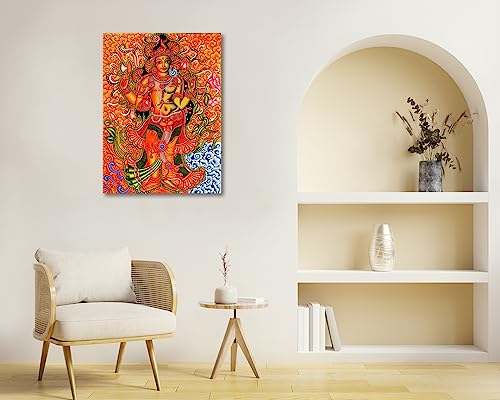 Image of Tamatina Kerala Mural Art Canvas Painting | ArdhNarishvara Shiva| Traditional Art Unframed Painting for Home decor|Size - 10X13 Inches.268