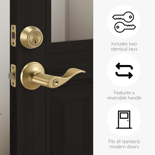 Image of Design House Springdale Keyed Entry Door Lever, Satin Brass