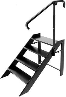 Foldable Step Ladder 4 Step Folding RV Steps with Handrail Portable Outdoor Camper Stairway Easy Installation Heavy Duty Metal