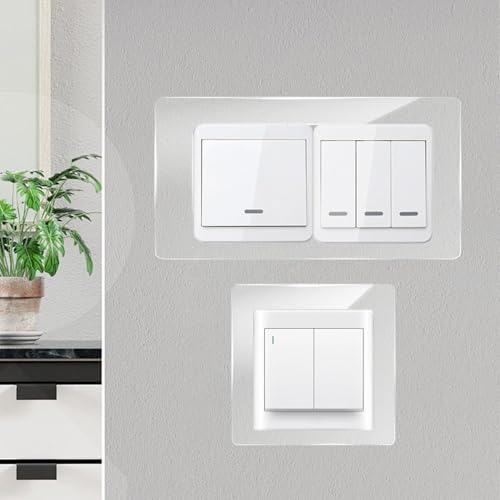 24 Stück Lichtschalter Schutz (1,5mm Extra Dickes Acryl) - Transparenter Wandschutz gegen Fingerabdrücke, Tapetenschutz für Standard Steckdosen (18x Einfach + 6x Zweifach) - Waschbare Steckdosenblende