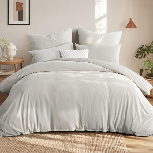 Aisbo Winter Plüsch Bettwäsche 200x200 3teilig Beige - Flanell Flauschige Warme Bettbezug und 2 Kissenbezüge 80x80 cm, Teddy Fleece Samt Cashmere Touch Winterbettwäsche mit Reißver