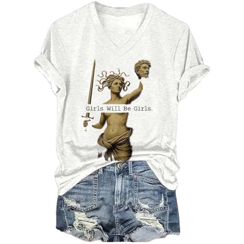 Girls Will Be Girls Shirt Medusa with The Head of Perseus Shirt Feminist Tshirt V Neck