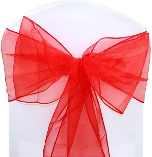 WedDecor 10pcs Of Coral Organza Chair Sashes, Fuller Wider Sash, Chair Cover Bows - View #5