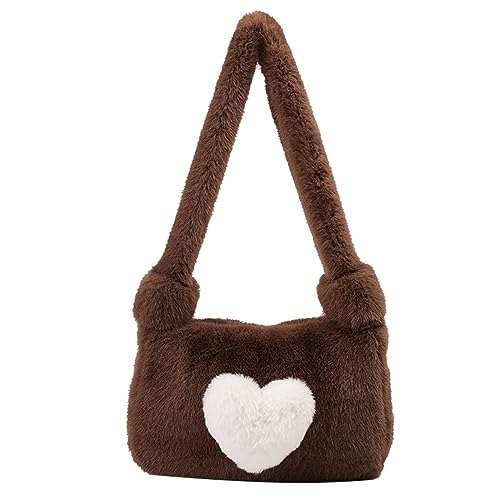 Sac fourre-tout pelucheux marron pour femme | Joli sac à main Y2K et cabas moelleux