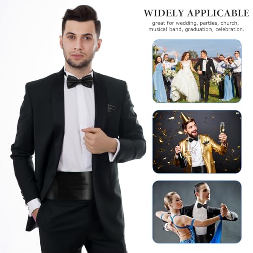Didiseaon Kit de Cummerbund, Corbata y Pañuelo Negro Ajustable miniatura 7
