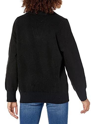 Image of Cable Stitch Women's Two Tone Polo Neck Open Collar V-Neck Sweater - Long Sleeve Relaxed Pullover Top
