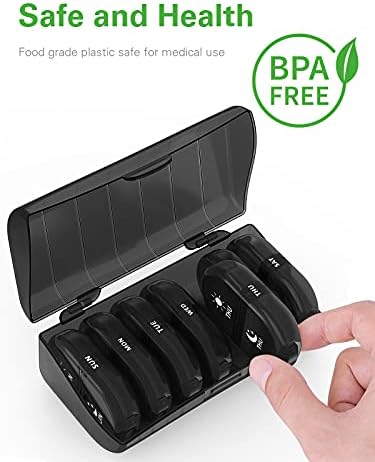 Fullicon Pill Organizer 2 Times a Day, Weekly Pill Box AM PM, Removable Medicine Organizer, Pill Cases Twice a Day - (Black)
