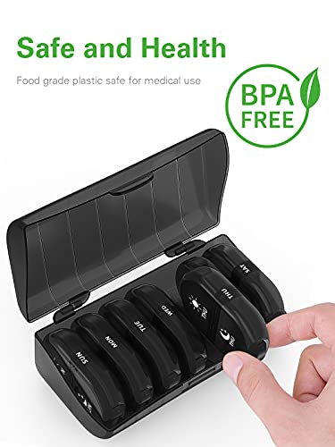Fullicon Pill Organizer 2 Times a Day, Weekly Pill Box AM PM, Removable Medicine Organizer, Pill Cases Twice a Day - (Black)