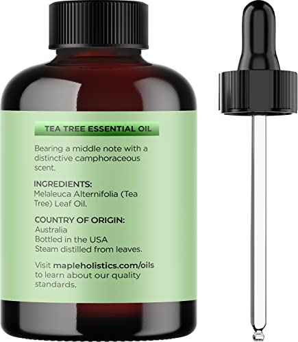Image of Pure Tea Tree Oil for Hair Skin and Nails - 100% Pure Undiluted Tea Tree Essential Oil with Dropper for Topical Uses Aromatherapy Diffusing and Home and Beauty DIYs - Vegan and Cruelty Free (4 Fl Oz)