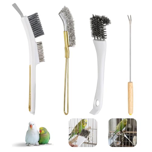 Bird Poop Remover Brush Kit, Bird Cage Cleaner Brush for Poop Off Bird Poop Remover, Multi-Function Parrot Cage Cleaning Brush Tools for Parakeet Small Animal Cage and Bird Cage Perch Cleaner 4Pcs