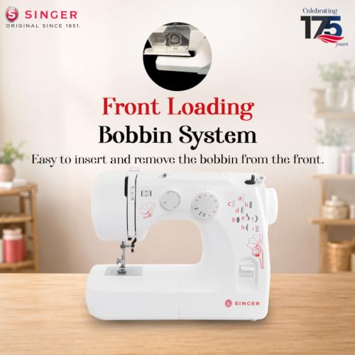 Image of SINGER 1310 Automatic Zig Zag Electric Sewing Machine | 10 Built-in Stitches & 22 Stitch Functions | Powerful 60 W Motor | 4-Step Buttonhole | Length Dial | LED Light | Metal Frame | 2 Years Warranty