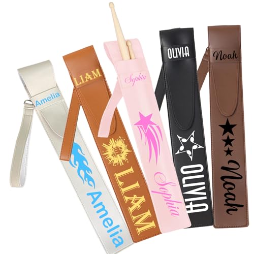 Personalized Drumstick Bag with Name, Custom PU Leather Drum Stick Holder, Portable...