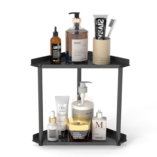 2-Tier Bathroom Countertop Organizer Counter Corner Shelf, Black