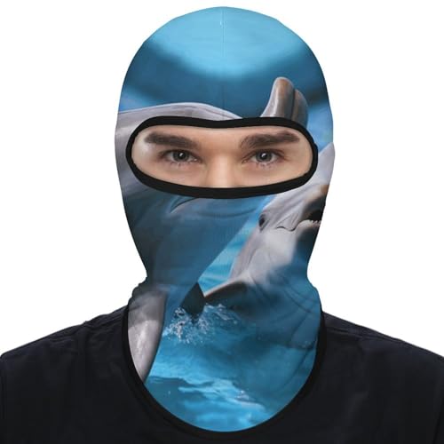 Balaclava para hombre, máscara para esquí y ciclismo, cubreboca con diseño de dos delfines en el agua, ideal para invierno miniatura 7
