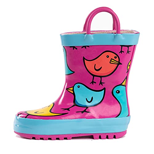 Norty Rubber Rain Boots For Kids - Waterproof Rubber Boots Boys And Girls Solid & Printed Rainboots For Toddlers And Kids - Chicks Fuchsia Turquoise #TOP20