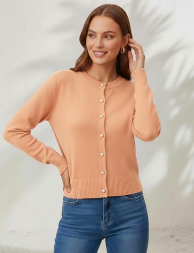 Image of Women's Casual Slim Fit Cardigan Sweaters Long Sleeve Button Down Lightweight Waist Length