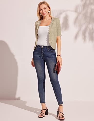 Short Sleeve Sweaters For Women Summer Lightweight Cropped Cardigan Shrugs For Daily Office(Apricot,2Xl) #TOP4