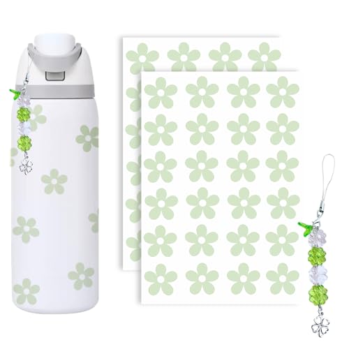 Romukuku Daisy Stickers for Custom Owala, Flower Decals Transfer Stickers for Water Bottles,Daisy Bows Four Leaf Clover Charms for Owala (Peak Green)
