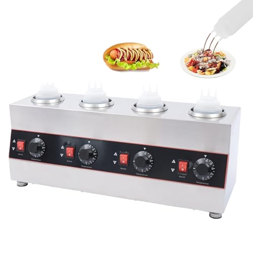 Kindevieft Calentador EléCtrico para Salsa De Queso, Dispensador De Queso, Calentador De Biberones con 22 Oz, Calentador De Biberones para Queso, Chocolate, Salsa De Chocolate Caramelo,4Bottle