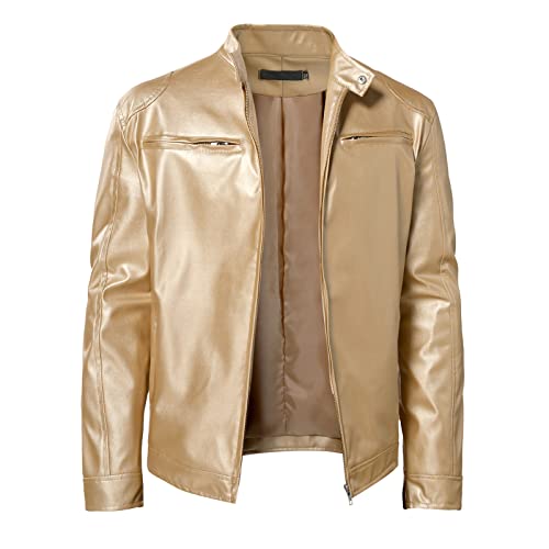 Veste en cuir véritable homme manteau hiver patchwork doré M