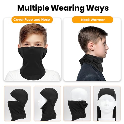 Kids Balaclava Ski Mask Scarf, Kids Fleece Gaiter Cold Weather Full Face Mask for Boys & Girls - Black4