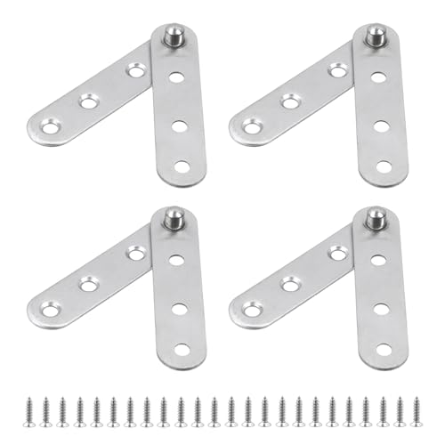 Pastlla 4 Pcs Stainless Steel Thickened 1-shaped 360 Degree Rotating Concealed Hinges, Door Pivot Hinges, Drawer Window Door Fittings for Cabinets, Furniture Doors (Medium)