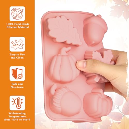 Image of 2 Pcs Thanksgiving Silicone Molds, Thanksgiving Chocolate Molds, Fall Pumpkin Maple Leaf Acorn Mold for DIY Cake, Chocolate, Candy, Jelly, Wax Melt, Ice Cubes