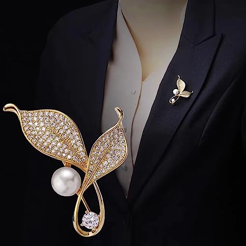 Image of Crystal Pearl Flower Brooches Pins Fashion Beautiful Created Rhinestone Floral Brooch Good Idea for Party Dance Wedding Banquet for Elegant Women Girl