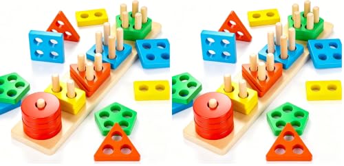 Image of 3 otters Wooden Sensory Toys for Toddlers Montessori Stacking and Sorting Learning Toy Activities Puzzles 20 PCS Medium (Pack of 2)
