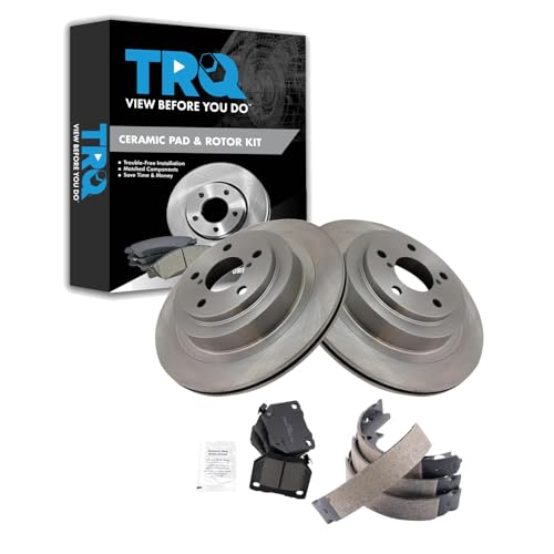 Image of TRQ Rear Brake Pad and Rotor Set Ceramic Parking Shoe Compatible with 2006-2007 Subaru Impreza