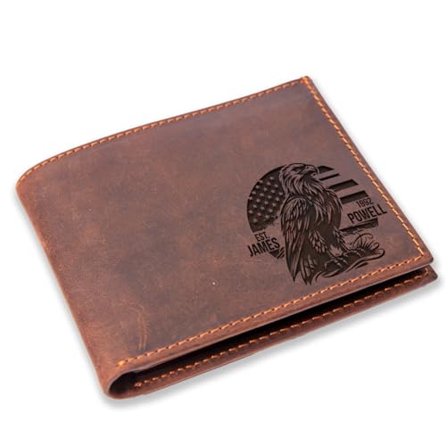 American Eagle Custom Leather Bifold Wallets for Men, Independence Day Wallets, 4th of July USA Flag Personalized Leather Wallets, Wallet Gifts for Men, Mens Leather Wallets