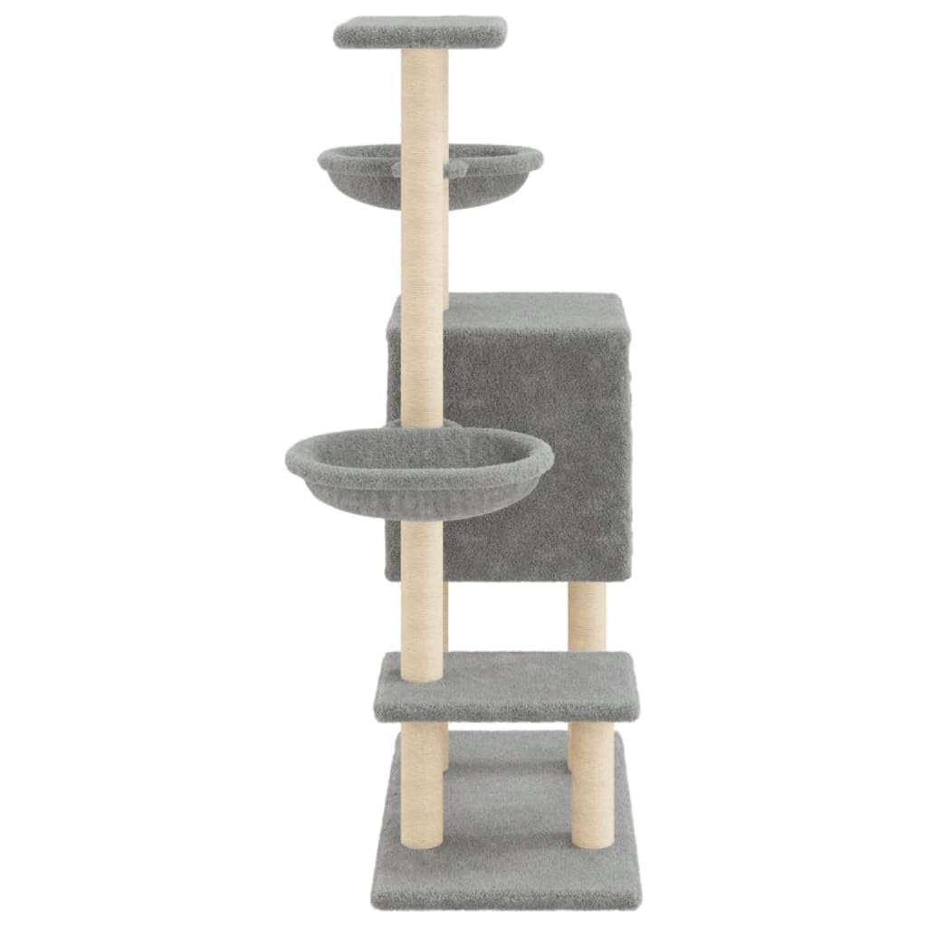Homgoday Tiragraffi per gatti con tiragraffi in sisal, grigio chiaro, 117 cm, torre tiragraffi multilivello con scala e condomini, centro attività per gatti da interno