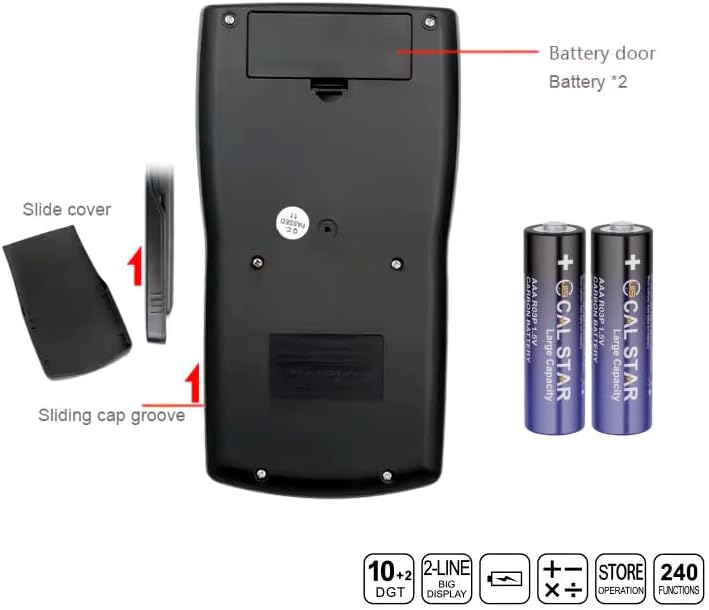 Back of the JOINUS Scientific Calculator showing the battery compartment and AAA batteries