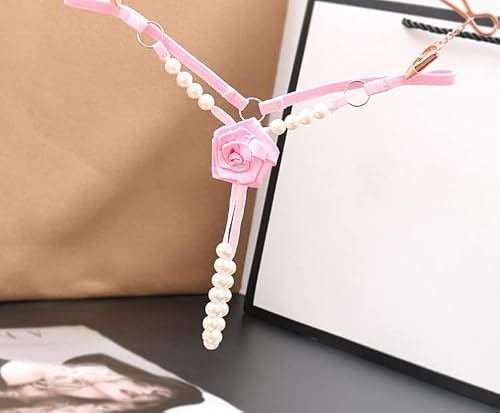 Women's Pearl T Back G String Embroidery Rose Flowers Beaded Thong Panty Underwear Sexy Micro Underpant (One Size, Pink) #TOP2