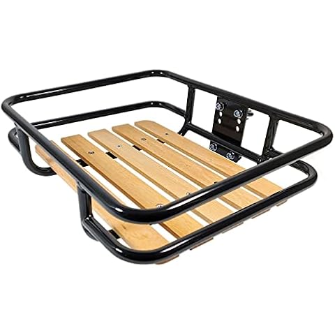 Front Pannier Rack Bicycle | Bicycle Pannier Rack Front Wheel | Bicycle Luggage Holder | Front Loader | Red Loon | Steel/Wood | Wooden Pad Cover