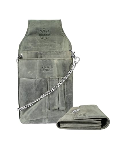 LEONARDO VERRELLI Kellner-Geldbörse aus Leder in grün mit großem Münzfach Damen Herren...
