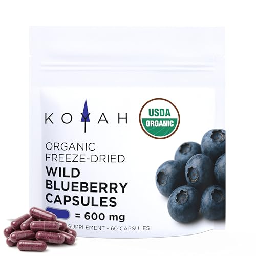 KOYAH - Organic Wild Blueberry Capsules – Freeze-Dried Whole Fruit – 600 mg (3,960 mg Fresh) – Lowbush Variety (Vaccinium angustifolium) - Cognitive Function & Antioxidant Support - 60 Capsules