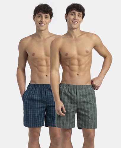 Image of Jockey 1223 Men Super Combed Mercerized Cotton Woven Checkered Boxer Shorts with Side Pocket (Pack of 2, Colors & Prints May Vary)