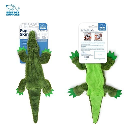 Image of Best Pet Supplies 2-in-1 Stuffless Squeaky Dog Toys with Soft, Durable Fabric for Small, Medium, and Large Pets, No Stuffing for Indoor Play, Holds a Plastic Bottle - Alligator, Large (Pack of 3)