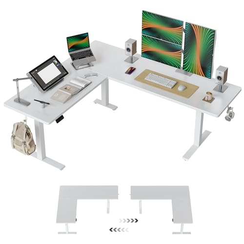 Image of FEZIBO 75x63 L Shaped Standing Desk, Electric Height Adjustable L Shaped Desk, Suitable for Home Office, White