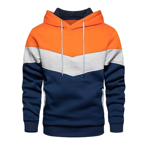 Sweatshirts for Men Casual Loose Long Sleeve Hoodies Fashion Color Block Fall Warm Workout Tops with Pockets