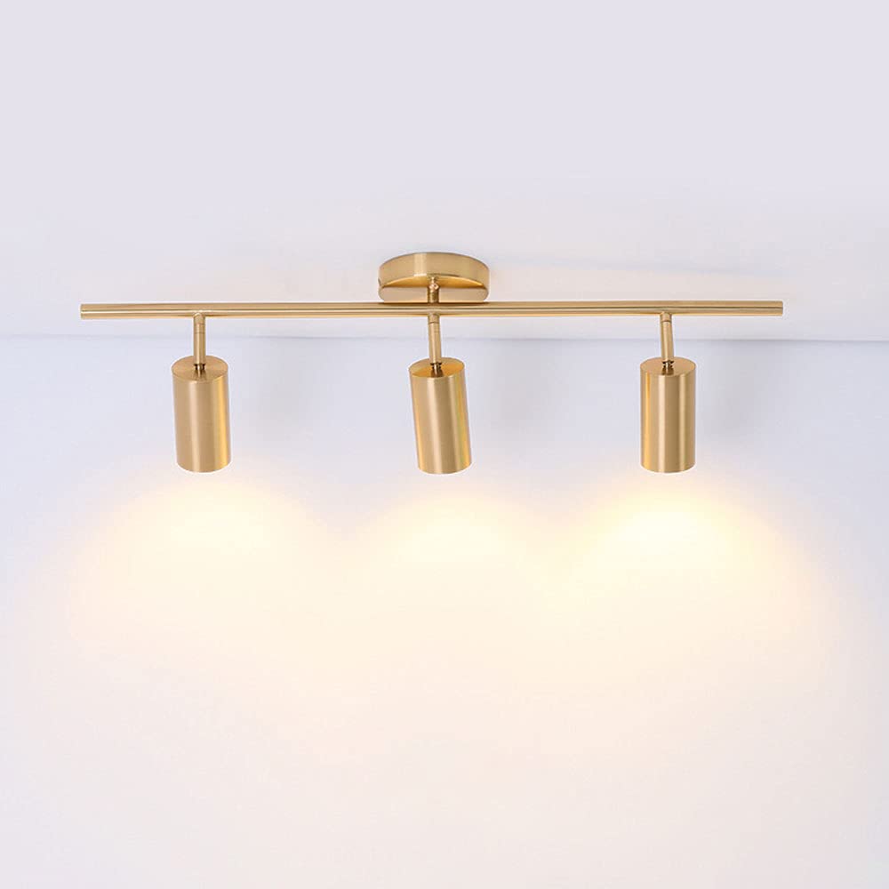 HPTHLY Brass Ceiling Spotlight, Surface Mounted Accent Spots Lamp, Simple Brass Ceiling Mount Light Fixtures, Copper Directional Spotlights For Living Room (3Light)