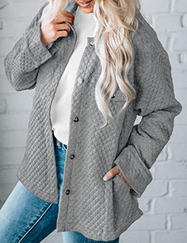 Zesica Women's Casual Long Sleeve Button Down Loose Lightweight Shacket Shirt Jacket Coat Outerwear With Pockets,Lightgrey,Medium #TOP1