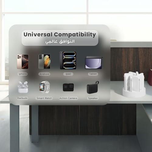 Powerology 8x10000mAh Power Bank Station, Compatible with MagSafe With Dual USB-C + Dual USB-A Output Ports, Built-In Type C & Lightning Cables, PD20W, All-in-One Rapid Recharging Station - Black