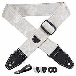 Guitar Strap 2 inch Velvet Guitar Straps with Full Grain Leather End, for Bass Electric and Acoustic Guitars, Free Strap Button, 2 Strap Locks and 4 Guitar Picks - Les Beatles, Paul McCartney, John Lennon, RIngo Starr, George Harrison