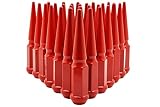 24 Pc M14x1.5 Powder Coated Red Spike Lug Nuts 4.5' Tall Solid 1 Piece Spiked + Key | Compatible with Ford F-150 Raptor Expedition Navigator 2015-2024' Paint Will Not Chip Made in USA